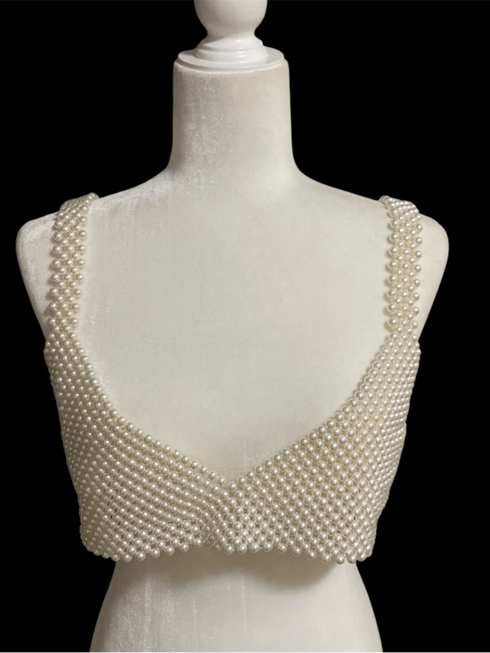 Pearl Beaded Crop Top Bralette - Cream